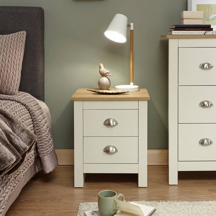 GFW Lancaster 2 Drawer Bedside Table - Cream 0