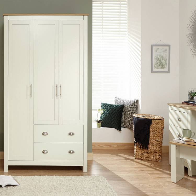 GFW Lancaster 2 Drawer 3 Door Wardrobe - Cream 0