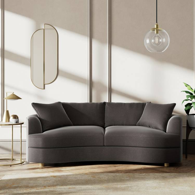 Habitat Sacha Velvet 3 Seater Sofa - Slate Grey - Ash Leg 0