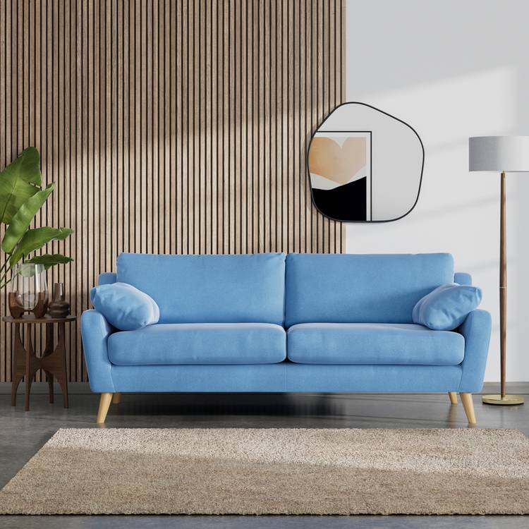 Habitat Ivor Velvet 4 Seater Sofa - Sky Blue - Ash Leg 0