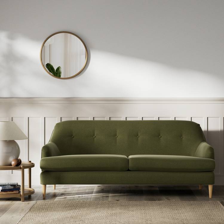 Habitat Frome Velvet 3 Seater Sofa - Moss Green - Ash Leg 0