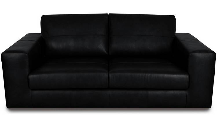 Habitat Daly Leather Wide Arm 3 Seater Sofa - Black