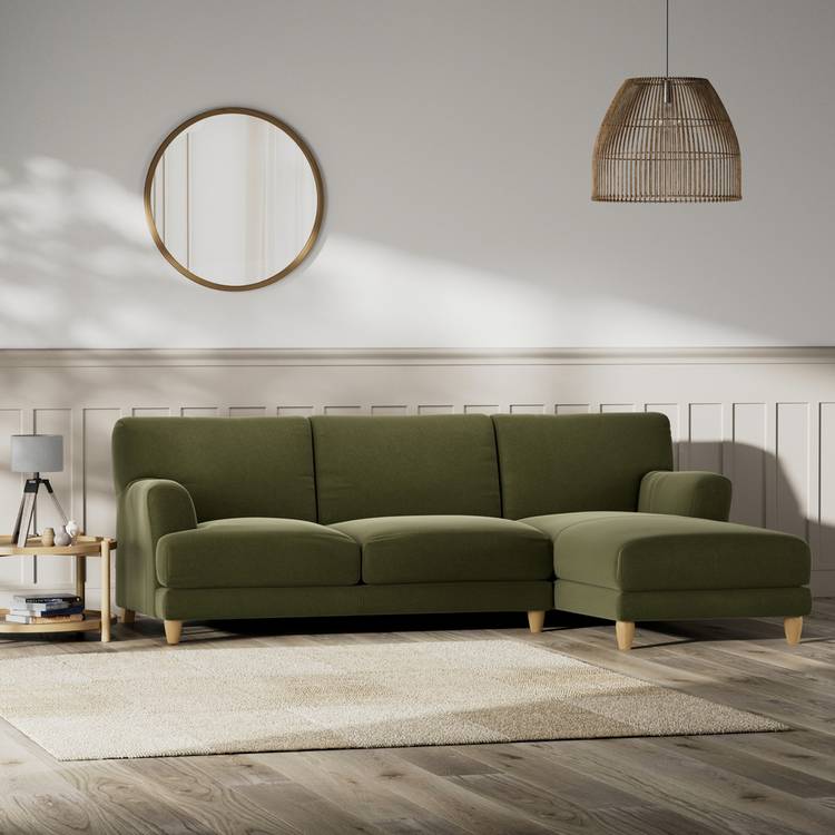 Habitat Askem Velvet Right Hand Corner Sofa - Moss Green 0