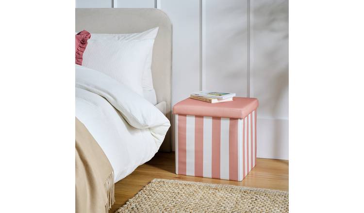 Argos Home Tilly Small Fabric Ottoman - Pink & White