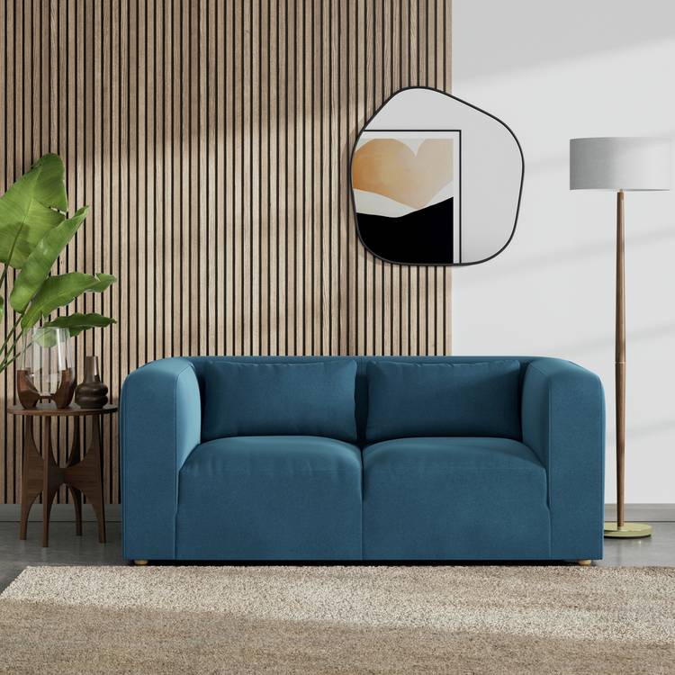 Habitat Lars Velvet 2 Seater Sofa - Ink Blue - Ash Leg 0