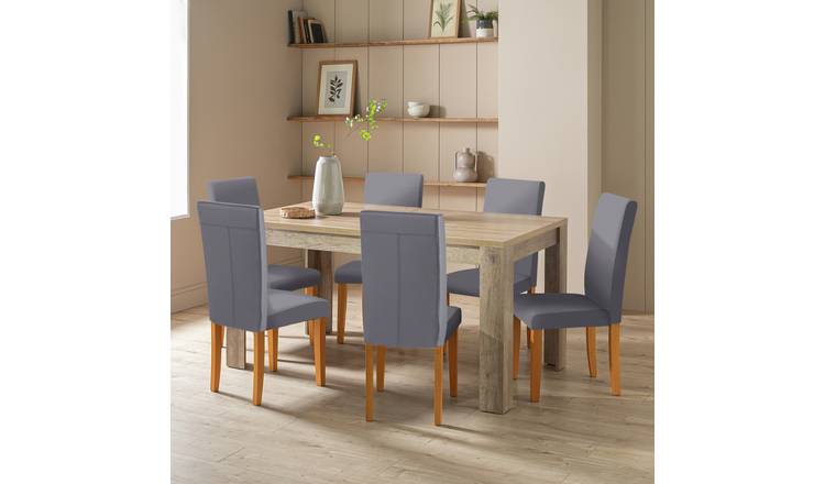 Argos Home Preston Oak Dining Table & 6 Charcoal Chairs