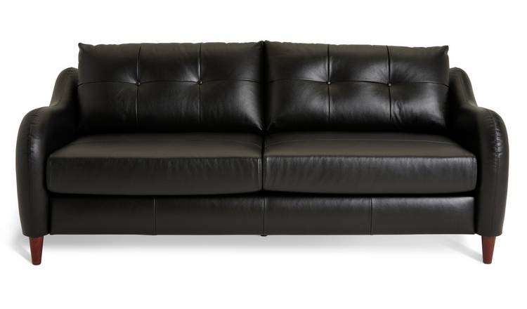 Habitat Winnie Leather 3 Seater Sofa - Black