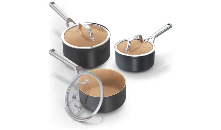 Ninja 3 Piece Extended Life Ceramic Aluminium Saucepan Set