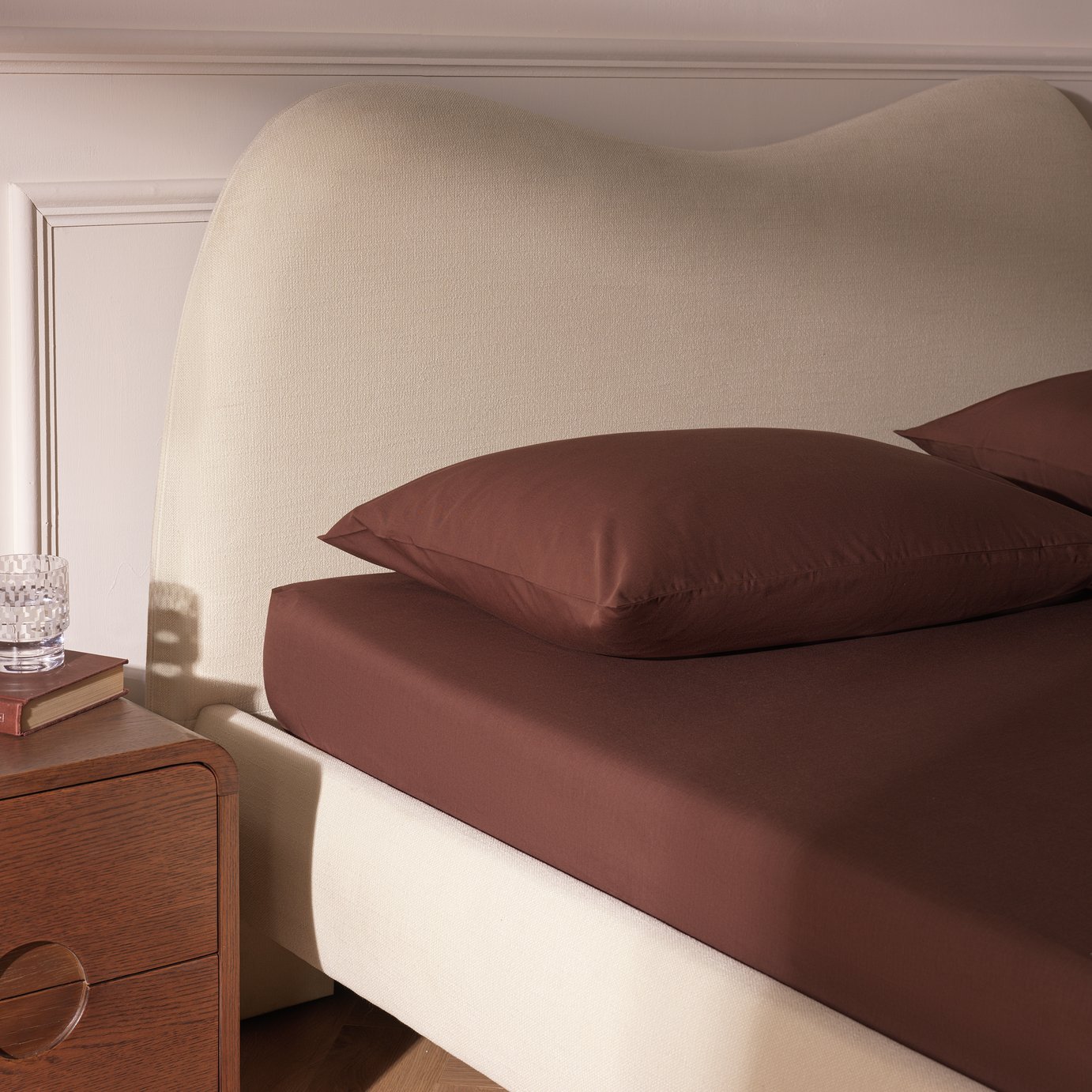 Cotton Rich Plain Chocolate Fitted Sheet Single