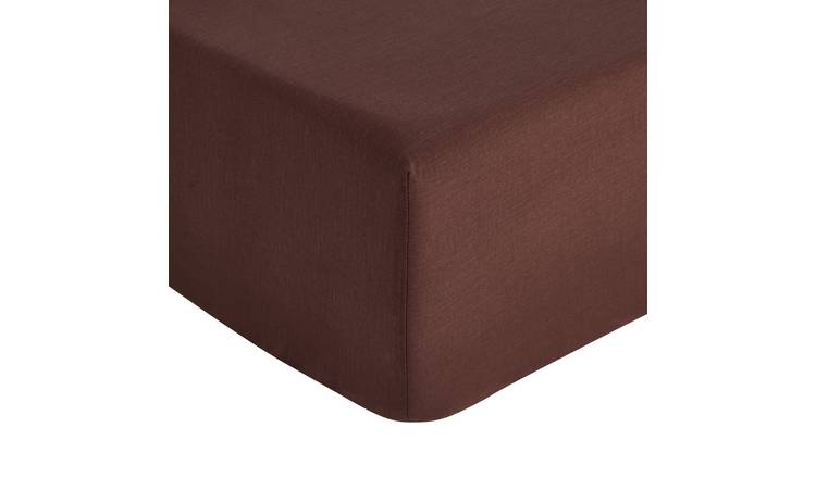 Habitat Cotton Rich Plain Chocolate Fitted Sheet - Single