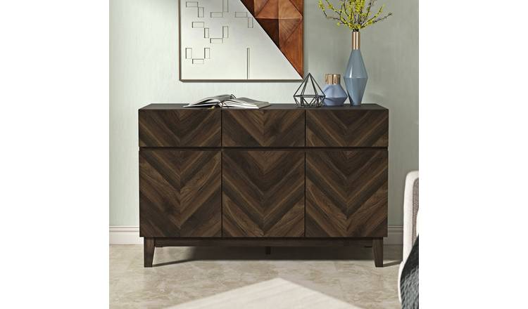 GFW Herringbone 3 Door 3 Drawer Sideboard - Walnut