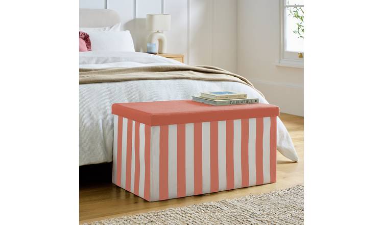 Argos Home Medium Fabric Ottoman - Pink & White