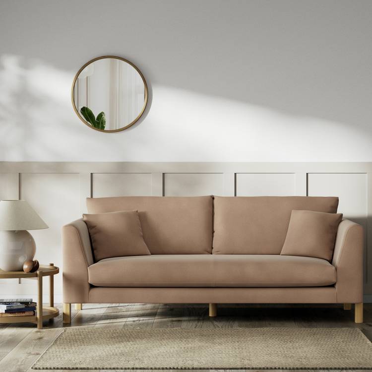 Habitat Aston Velvet 3 Seater Sofa - Latte - Ash Leg 0