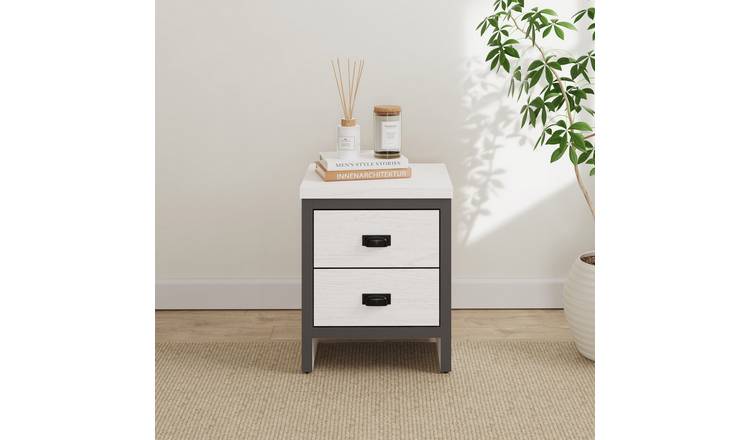 GFW Boston 2 Drawer Bedside Table - White