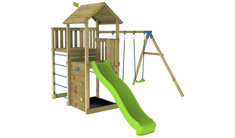 TP Skywood Wooden Climbing Frame with Deck, Swing, and Slide