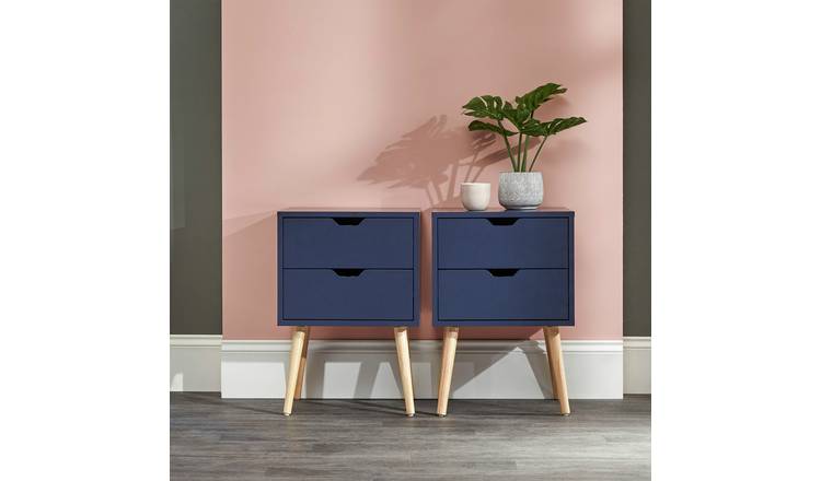 GFW Nyborg 2 Drawer Bedside Table Set - Midnight Blue
