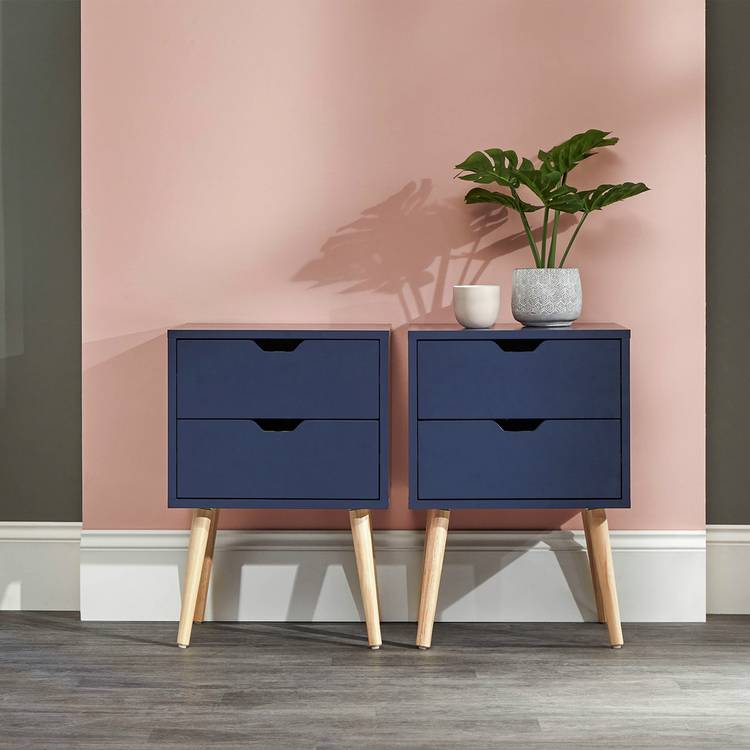 GFW Nyborg 2 Drawer Set of 2 Bedside Table - Midnight Blue 0