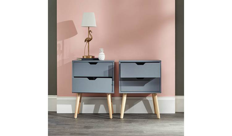 GFW Nyborg 2 Drawer Bedside Table Set - Grey