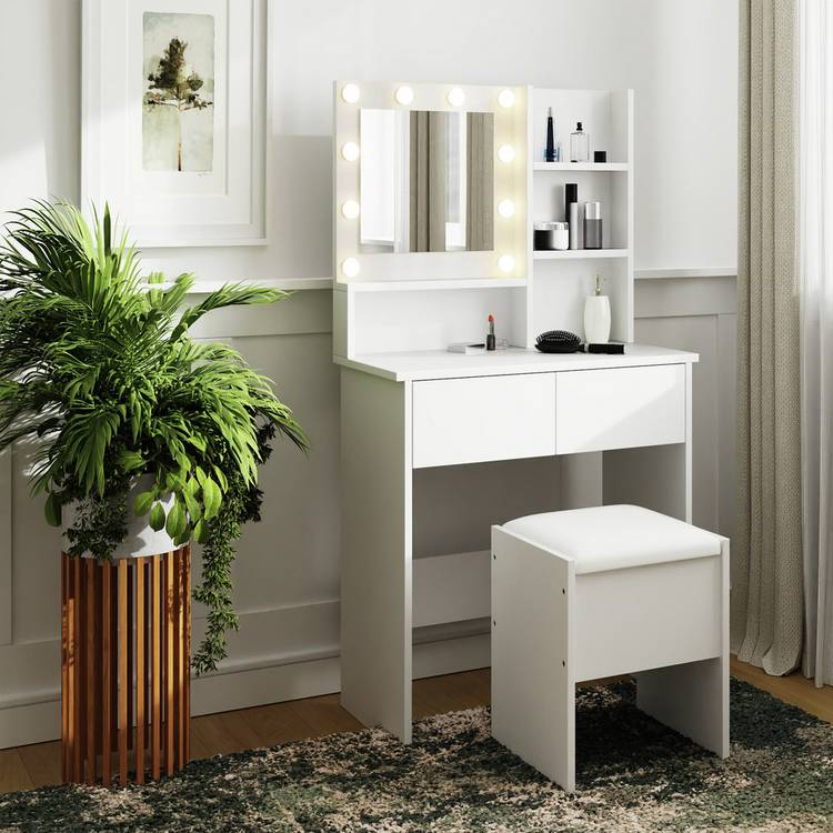 GFW Eva 2 Drawer Dressing Table With Stool - White 0