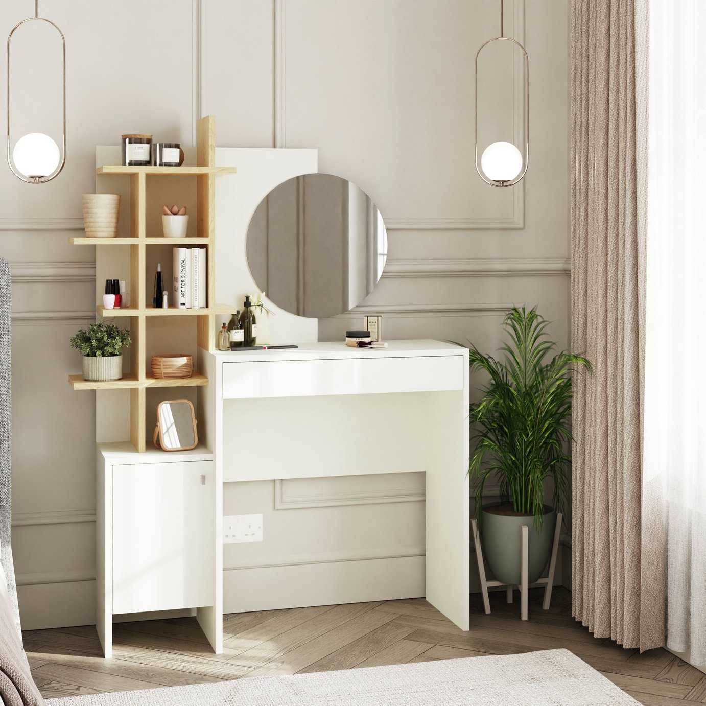 GFW Freyja 1 Drawer Dressing Table - White & Oak