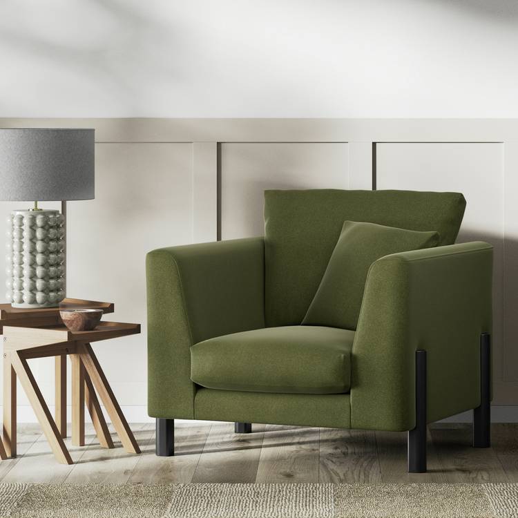 Habitat Aston Velvet Armchair - Moss Green - Black Leg 0