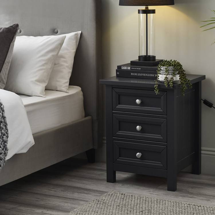 Julian Bowen Maine 3 Drawer Bedside Table - Anthracite 0