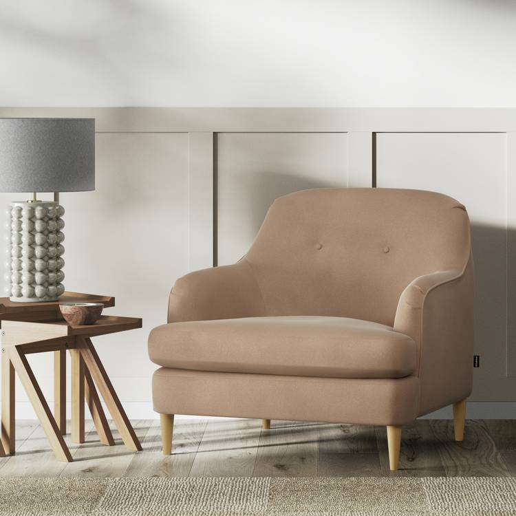  Habitat Frome Velvet Armchair - Latte - Ash Leg 0