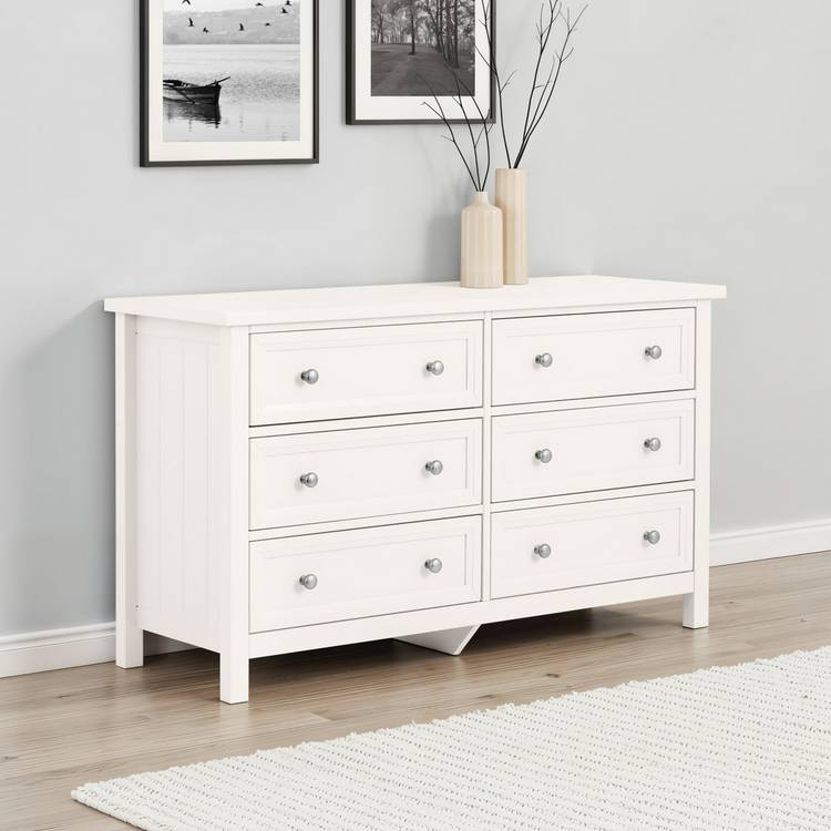 Julian Bowen Maine Wide 6 Drawer Chest - White 0