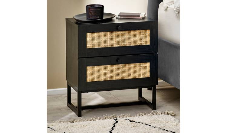 Julian Bowen Padstow 2 Drawer Bedside Table - Black