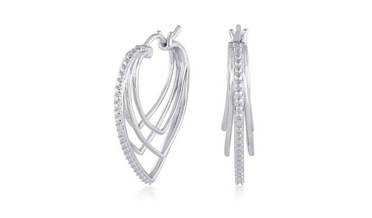 Sterling silver diamond hot sale hoop earrings