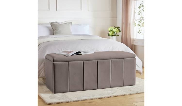Argos Home Pandora Velvet Storage Ottoman - Taupe