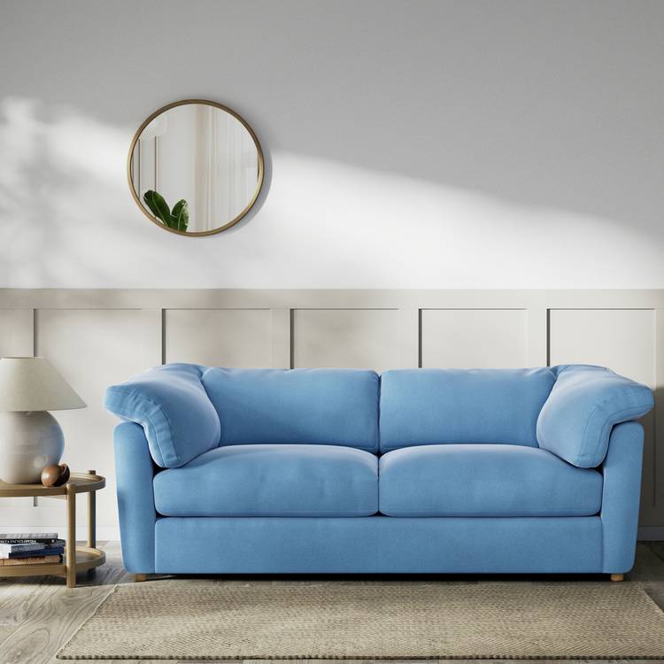 Habitat Wynn Velvet 3 Seater Sofa - Sky Blue - Ash Leg 0