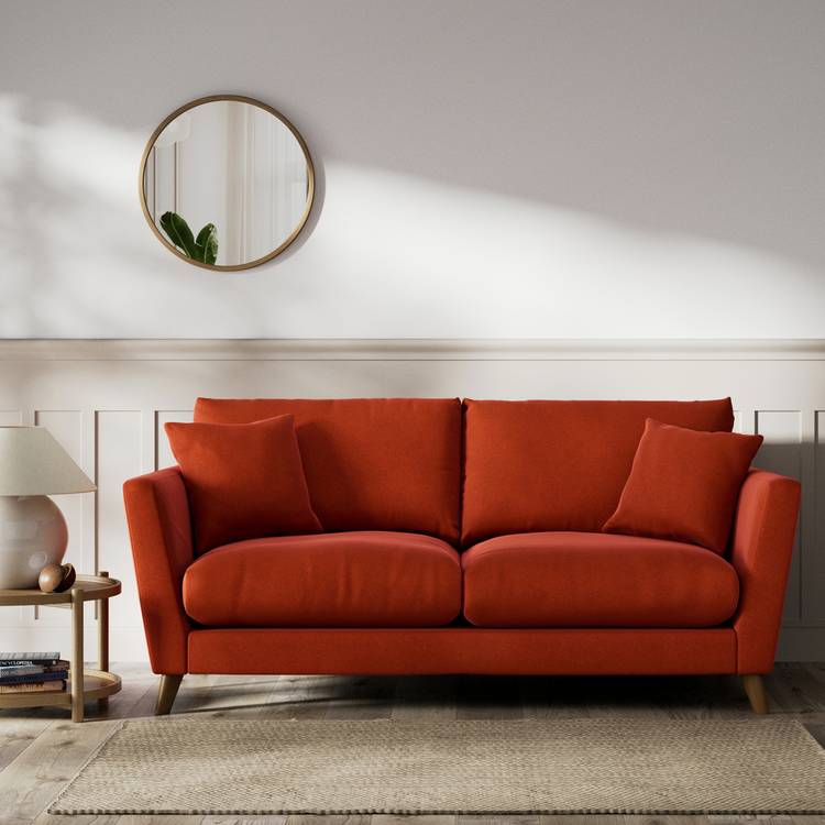Habitat Lomond Velvet 3 Seater Sofa - Burnt Orange-Dark Leg 0