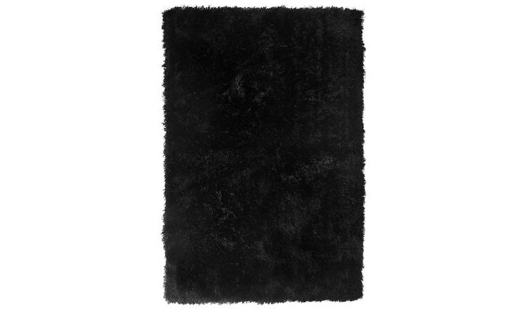 Habitat Recycled Plain Black Shaggy Rug - 170x120cm