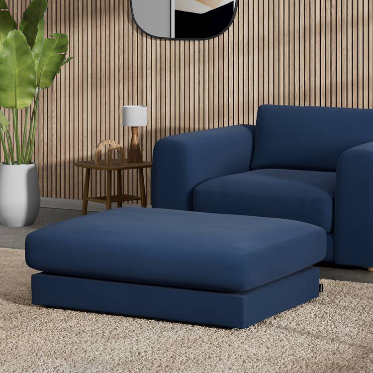 Habitat Ayr Fabric Footstool - Navy - Ash Leg 0