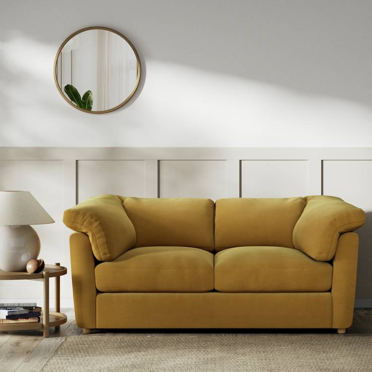 Habitat Wynn Fabric 2 Seater Sofa - Gold - Ash Leg 0