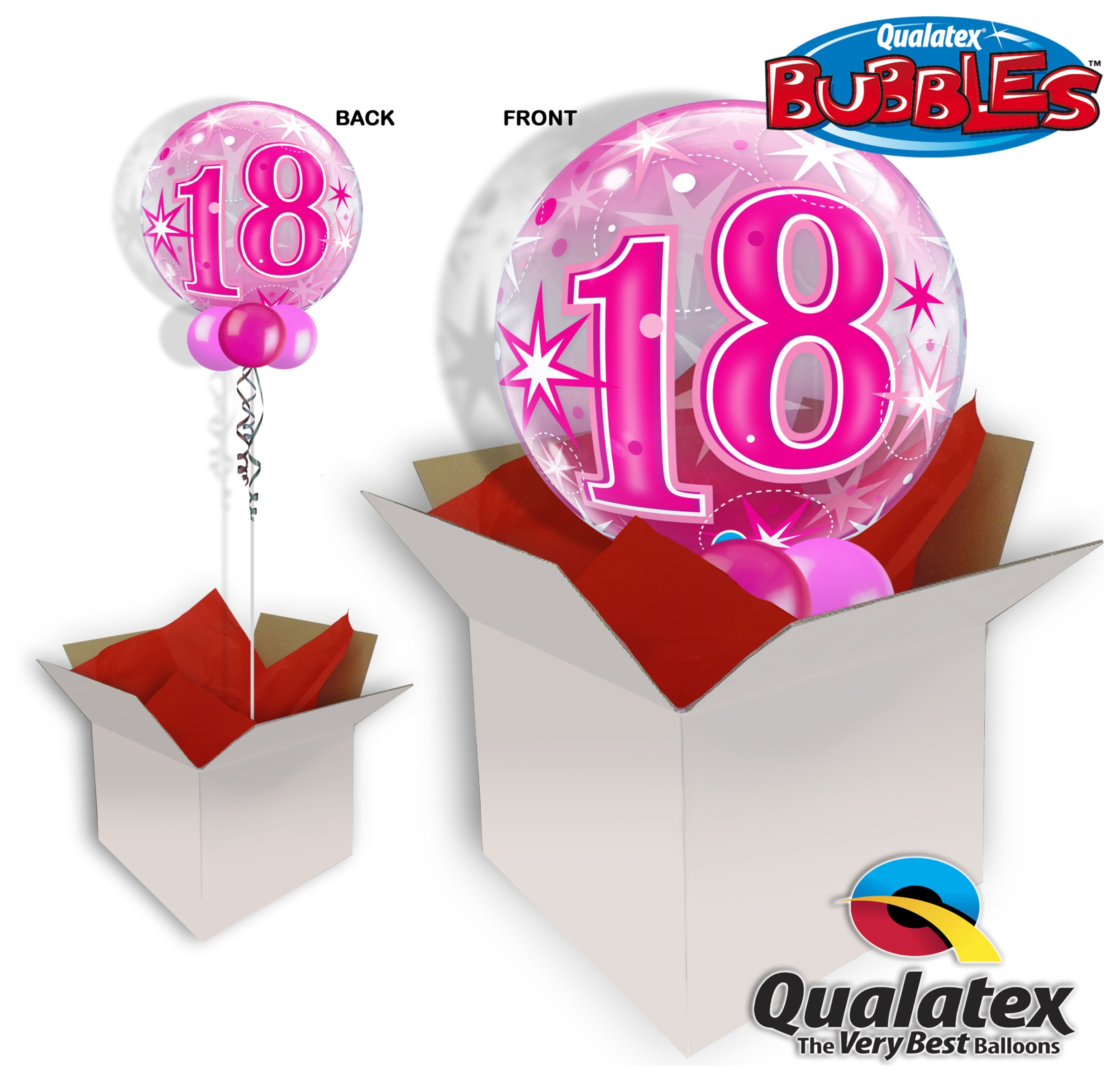 18th Pink Starburst Sparkle 22 Inch Bubble Balloon In A Box