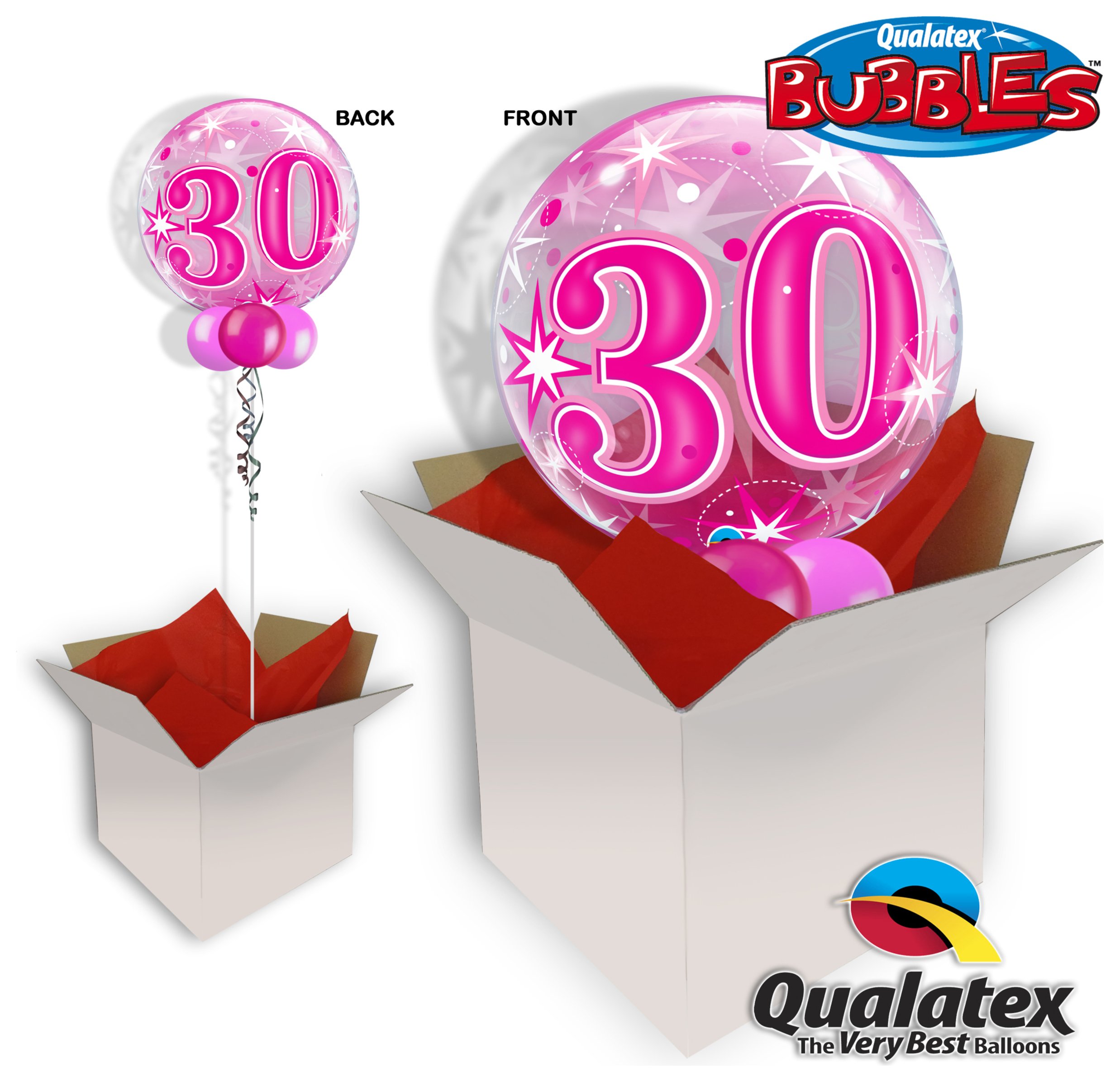 30th Birthday Pink Starbust Sparkle 22 Inch Balloon In A Box