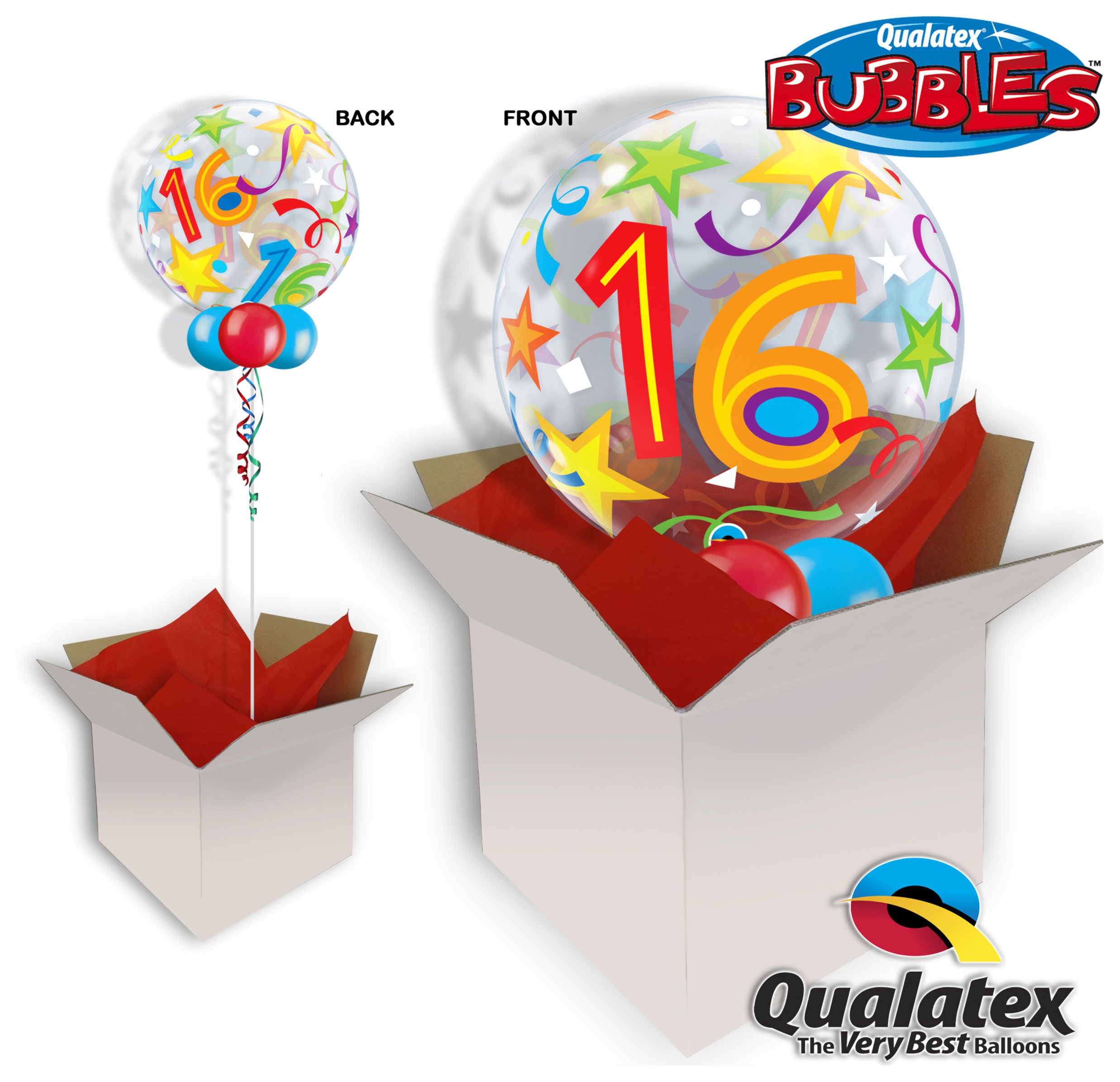 16 Brilliant Stars 22 Inch Bubble Balloon In A Box