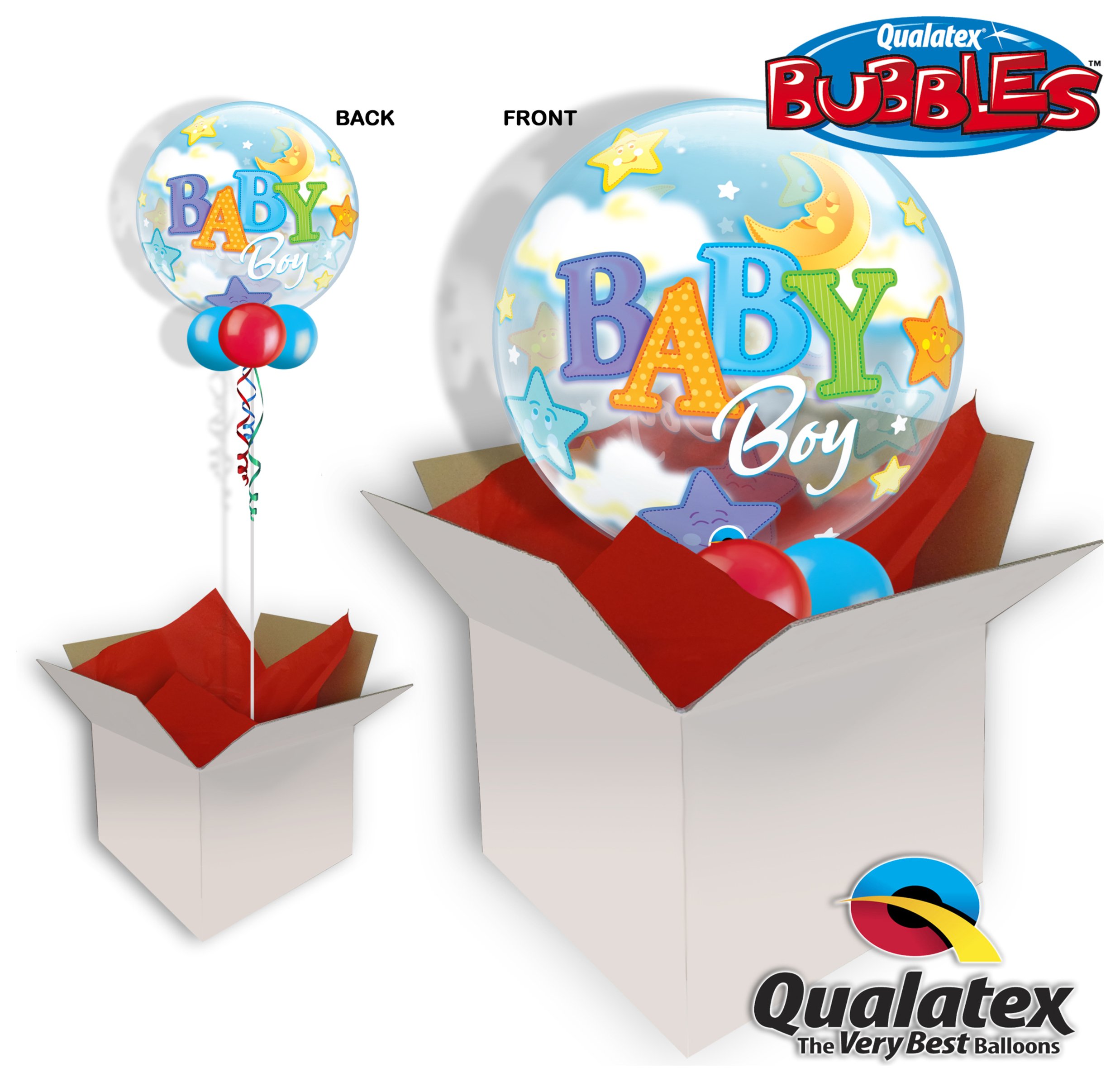 Baby Boy Moon & Stars Bubble Balloon In A Box