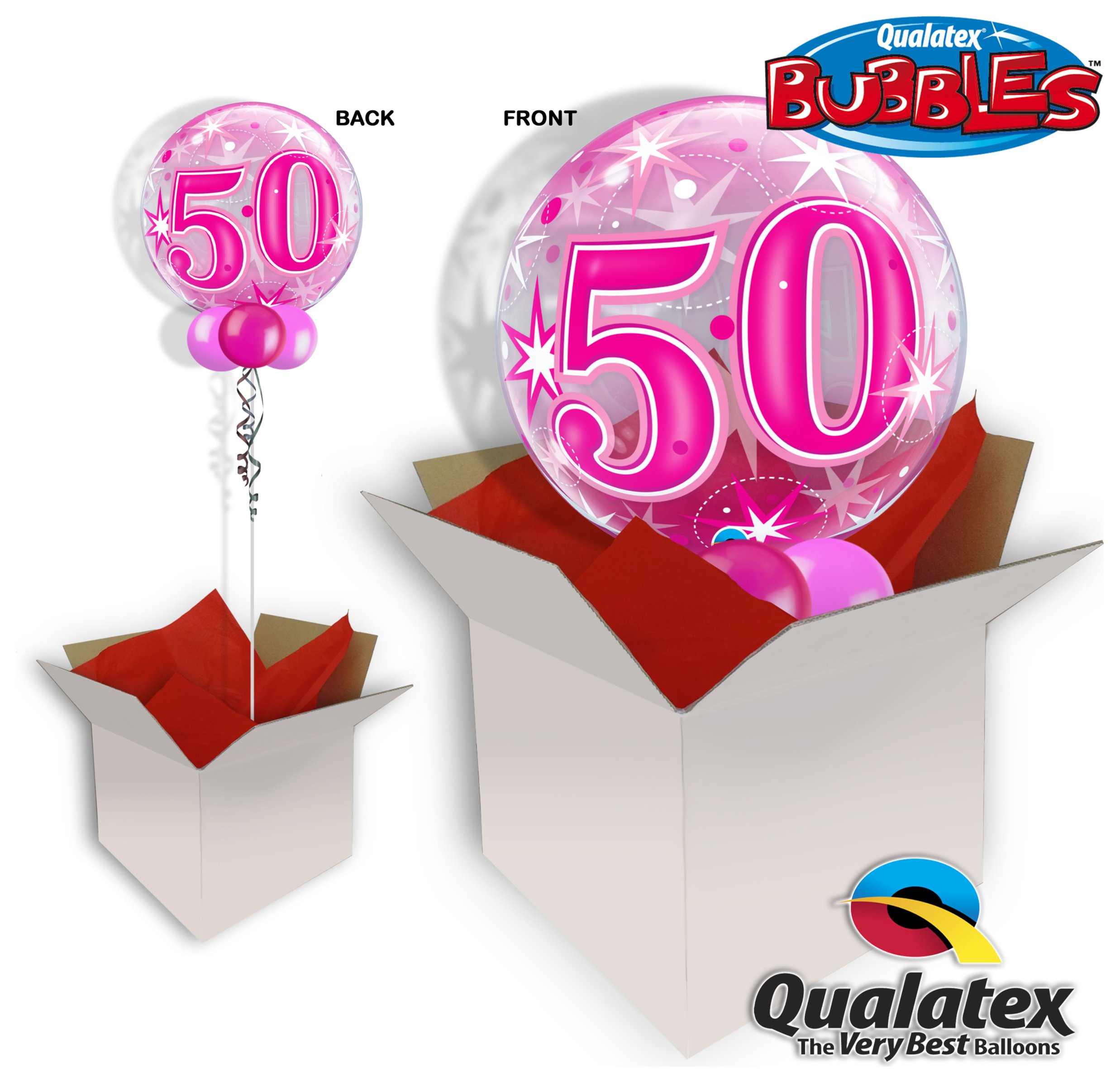 50th Pink Starburst Sparkle 22 Inch Bubble Balloon In A Box