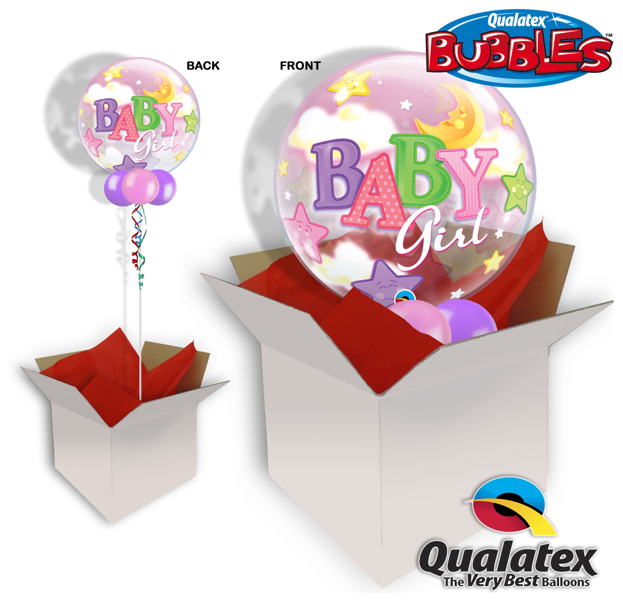 Baby Girl Moon & Stars 22 Inch Bubble Balloon In A Box