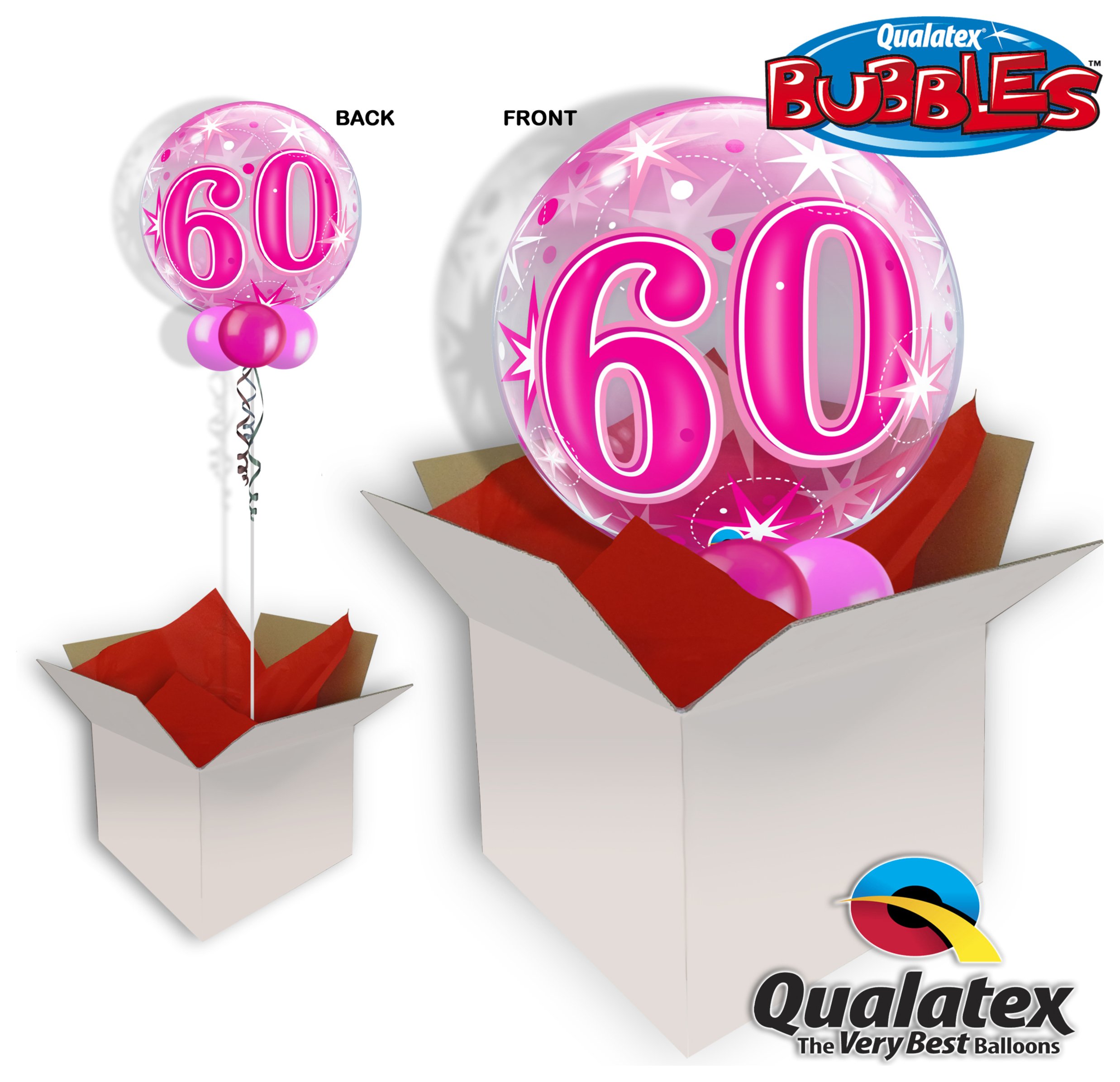 60th Pink Starburst Sparkle 22 Inch Bubble Balloon In A Box