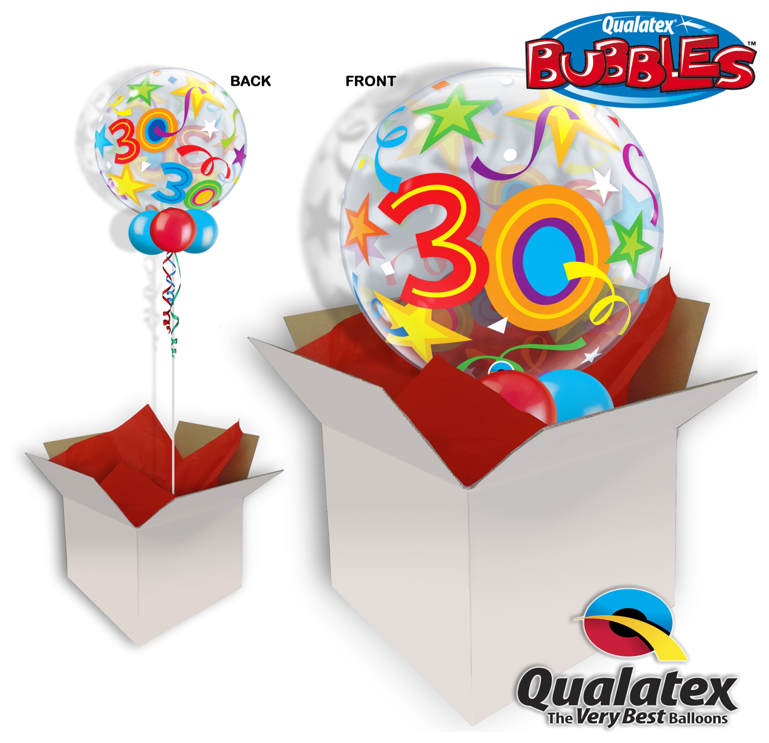 30th Brilliant Stars 22 Inch Bubble Balloon In A Box