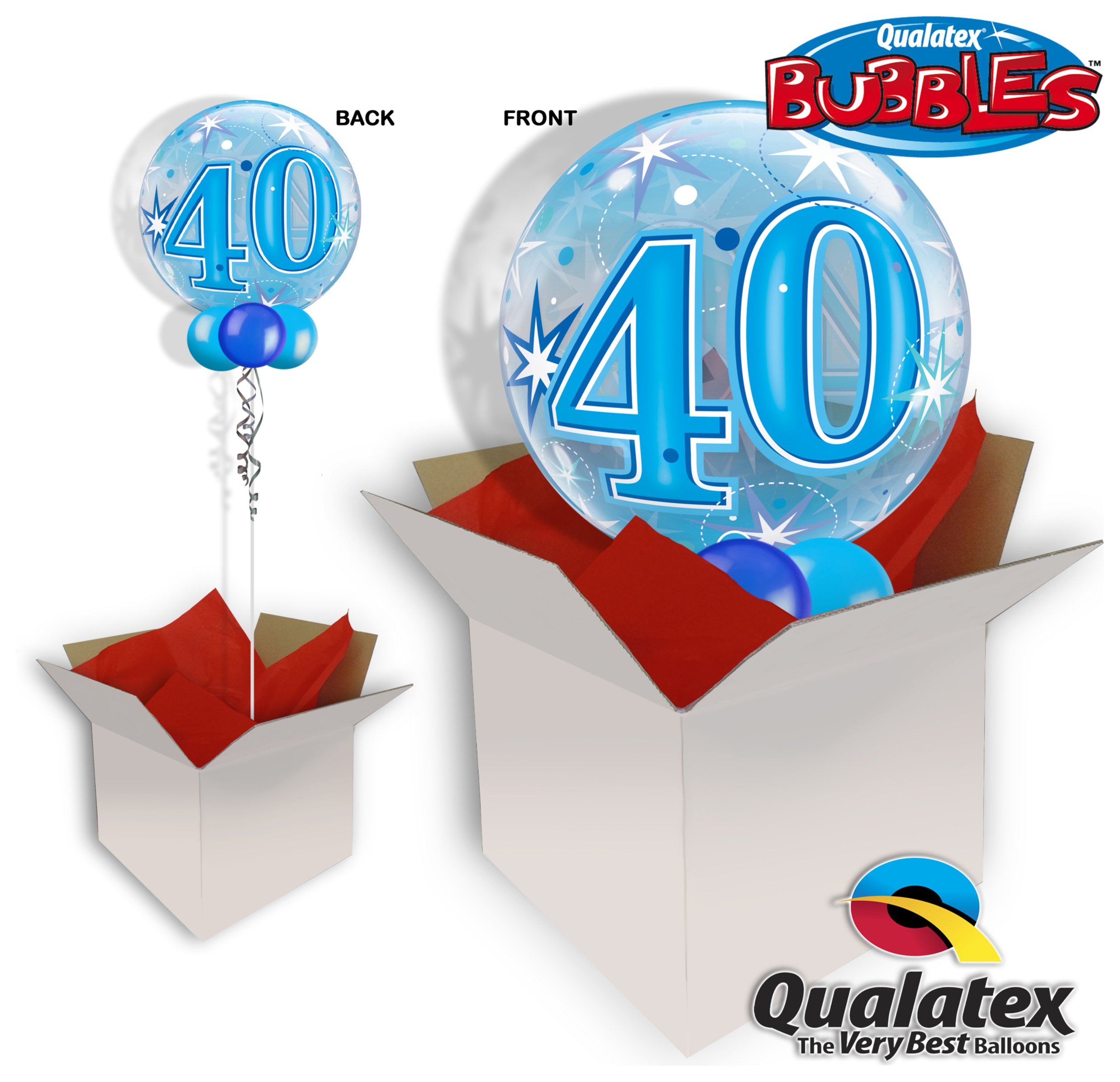 40th Birthday Blue Starburst Sparkle Bubble Balloon In A Box