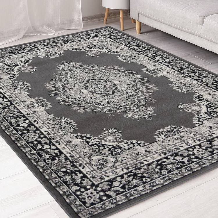 Homemaker Bukhura Traditional Grey Cut Pile Rug - 290x200cm 0