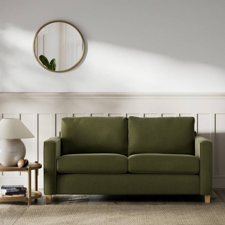 Habitat Flint Velvet 2 Seater Sofa Bed- Moss Green - Ash Leg 0