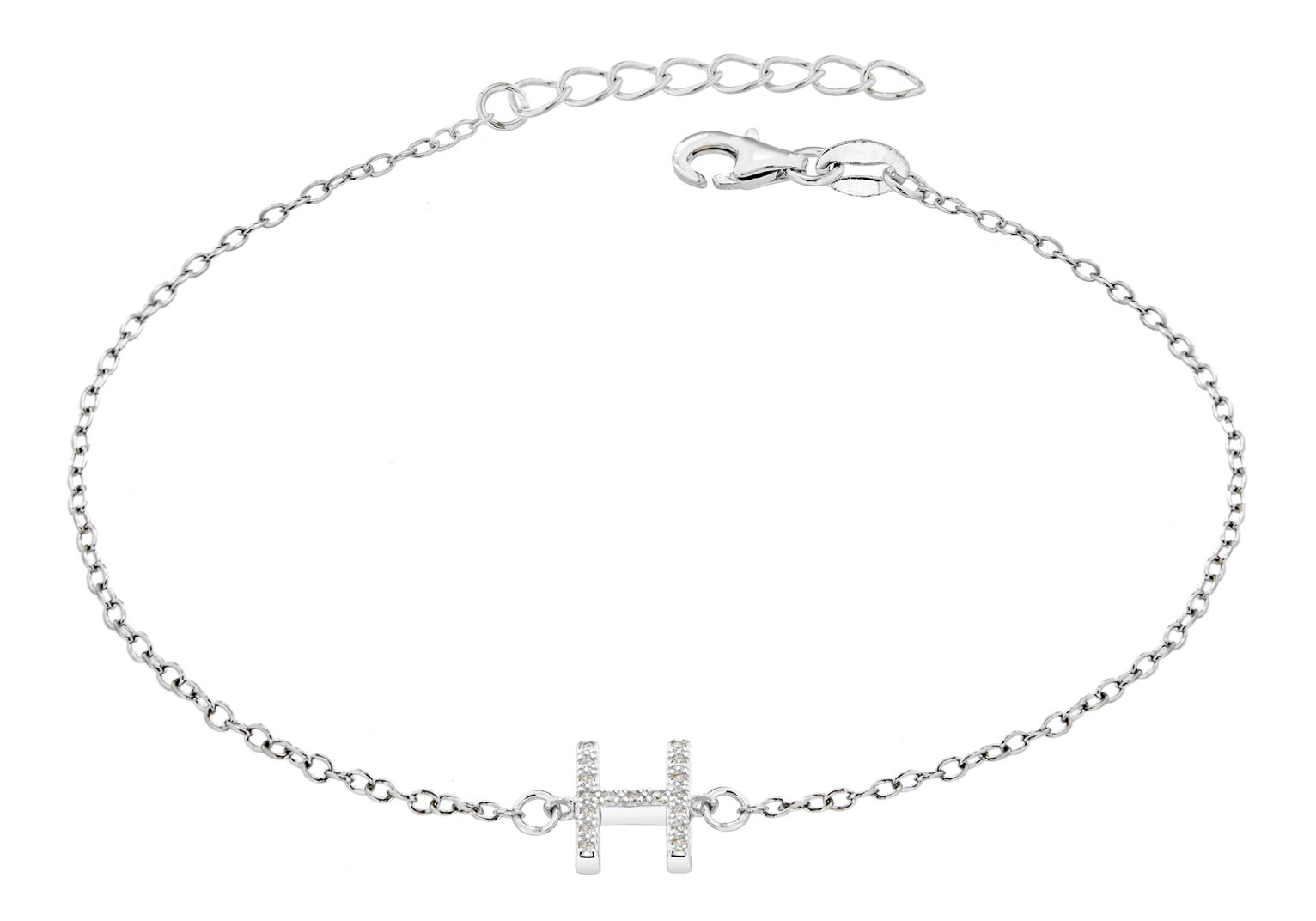 Sterling Silver Cubic Zirconia Initial Bracelet - H