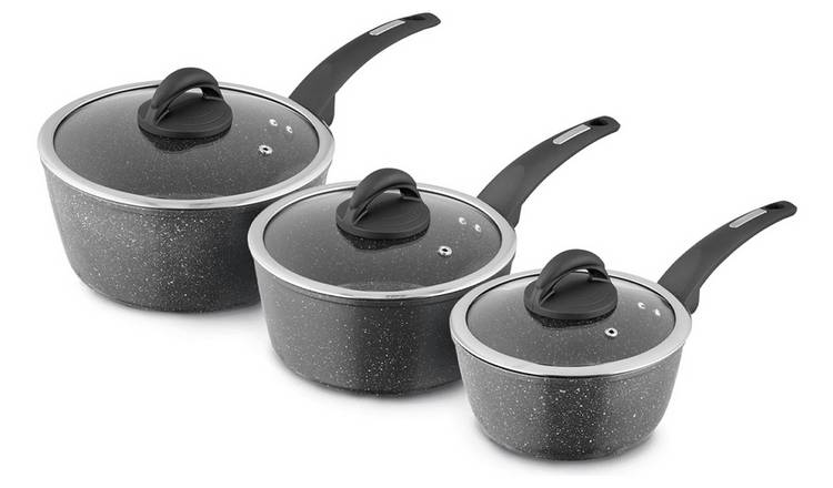 Tower Cerastone 3 Piece Aluminium Saucepan Set - Black