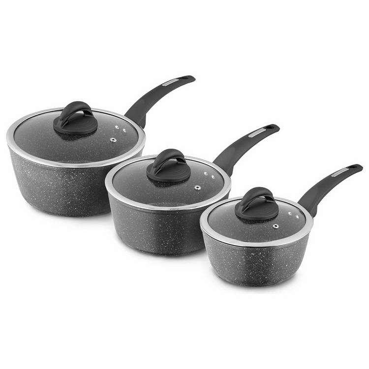 Tower Cerastone 3 Piece Aluminium Saucepan Set - Black 0